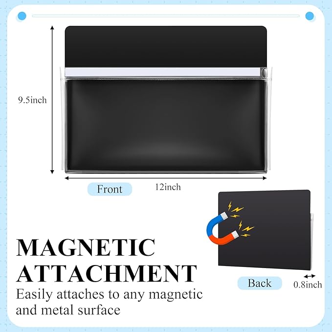 Henoyso 5 Pcs Magnetic File Holder 12 x 9.5 inches Paper Holder Magnetic Pen Dry Erase Marker Organizer Fridge Pocket Organizer for Whiteboard Refrigerator (Black)