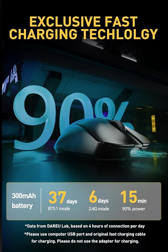 DAREU A950pro Wireless Gaming Mouse:4KHz Polling Rate,55g Ultra-Lightweight,PAW3395 Optical Sensor,26K DPI,5 Programmable Buttons,Support 15min Fast Charging &Tri-Mode Connection