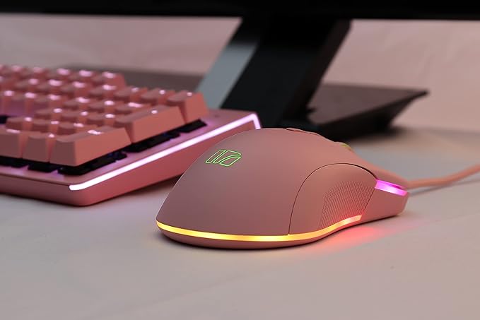 i-rocks M31E RGB Wired Gaming Mouse : 6400 DPI Optical Sensor - 60 Million Click lifespans - Compatible Software - 7 Programmable Buttons - Peach Pink