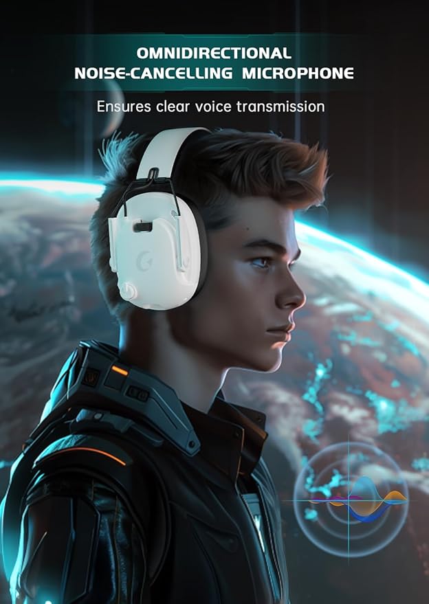 Wireless Gaming Headset for PS5, PC, PS4, Switch, Gaming Headset with Detachable Noise Cancelling Mic, 2.4GHz & Bluetooth 5.3 Dual Connection, 7.1 Surround Sound, White
