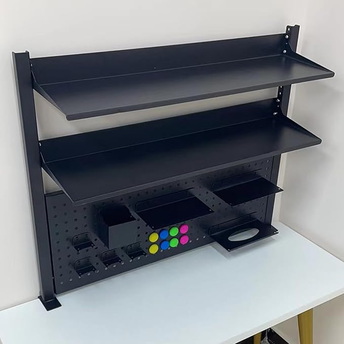 Clamp on Desk Organizer Shelf, Desk Extender with Pegboard, Gaming/Computer Desk Accessories with Shelf, Privacy Panel for Office, Clamp-on Desktop Shelving Syste (Black, Black, 47.0in/120cm)