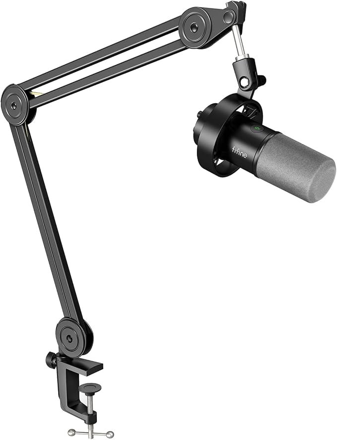 FIFINE Dynamic Microphone and Heavy Duty Boom Arm Kit,XLR/USB Podcast Recording PC Mic Set with Headphone Jack, Monitoring Volume Control, Windscreen for Vocal Streaming Voice-Over Gaming (K688+BM63)