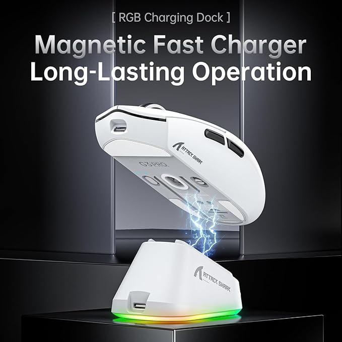 ATTACK SHARK G3 Pro Wireless Gaming Mouse with Magnetic Charging Dock,PixArt PAW3311 Gaming Sensor,BT/2.4G Wireless/Wired Gaming Mouse,25000 DPI,59g Superlight Gamer Mice for PC/Win/PS/Mac(White)