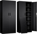 71" H Tall Metal Storage Cabinet with Lock and 5 Adjustable Shelves, Metal Garage Storage Cabinet for Home, Office, Garage, Warehouse Organize, Black