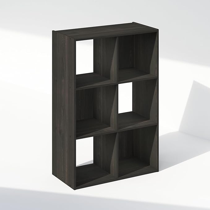 Furinno PELLI Book Shelf, 6-Cube Bookshelf, Cube Storage Organizer Bookcase, 11.7 x 23.7 x 35.4, for Living Room, Bedroom, Home Office, Espresso