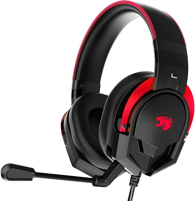 Gaming Headset with Microphone for Pc, Xbox One Series X/s, Ps4, Ps5, Switch, Stereo Wired Noise Cancelling Over-Ear Headphones with Mic, RGB, for Computer, Laptop, Mac, Nintendo (Black Red)