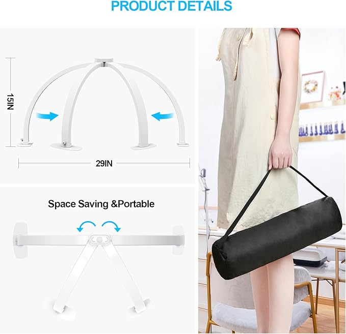 Kadden Foldable Large Half Moon LED Light,29" Arch Light for Table Nail Desk with Phone Stand, Upgrade Arch Light for Nail Techs with Wire Controller for Manicure Tattoo Beauty (White, Large)