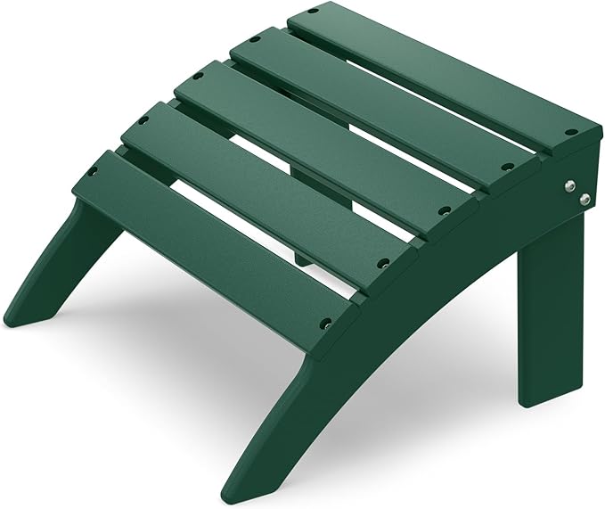 IVY&LANE Outdoor Adirondack Ottoman | Folding | HDPE | Forest Green | All Weather | Waterproof Patio Footrest for Adirondack Chair | Poly Lumber Foot Rest for Deck Backyard