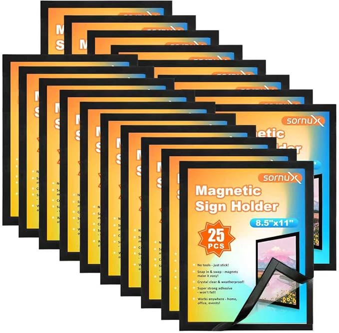 8.5 x 11 Magnetic Sign Holder 25 Pack, Self-Adhesive Wall Mount Sign Holder, Magnetic Document Holder for Home Office Store Poster Paper