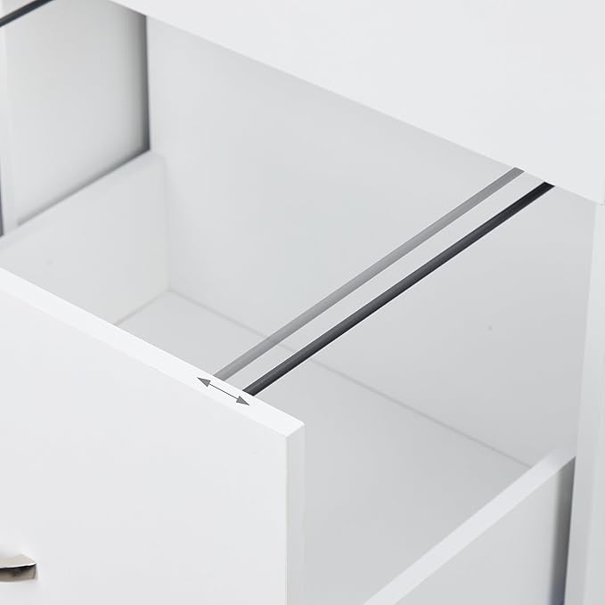 Relaxdays Rolling Container, 3 Drawers, 2 Compartments, Hanging Files, H x W x D: 66 x 80 x 40 cm, Lockable Filing Cabinet, White