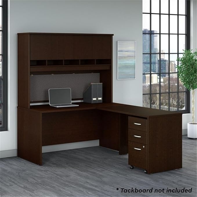 Bush Business Furniture Series C 60W L Shaped Desk with Hutch and Mobile File Cabinet in Mocha Cherry