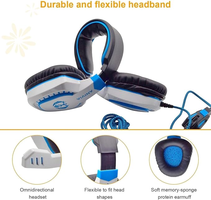 Anivia Computer Over-Ear Headphones with Mic, Wired Gaming Headset Compatible with PS4, PC, Xbox One, Laptop, Computer, 3.5mm Jack, Bass Surround, Soft Memory Earmuffs