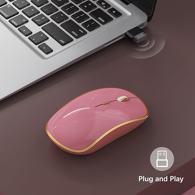 JOYACCESS Wireless Mouse for Laptop - Ultra Thin, Silent, 2400 DPI Portable Optical Mouse for Laptop,Computer,MacBook,Windows, Chromebook, PC - Pink