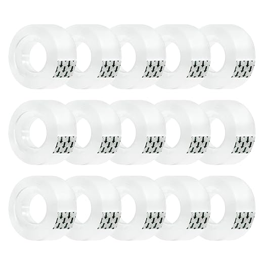 Ykimok 15 Rolls Transparent Clear Tape Refills for Dispenser, Sturdy Tape(Not Easily Tear), 0.7 Inch, 27.3 Yard, Perfect for Office, Home, School