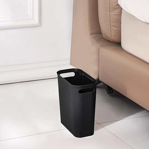 rejomiik Bathroom Small Trash Can Slim Garbage Can Wastebasket 3.5 Gallon Plastic Trash Bin Container for Bedroom, Home, Office, Dorm Room, Kitchen, 2 Pack Black