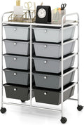 Moccha Rolling Storage Cart with 10 Drawers - Under Desk Cabinet on Wheels for Craft Art Supply Paper Salon, Scrapbook Paper Tools, Multipurpose Mobile Utility Cart for Classroom, Gradient Grey