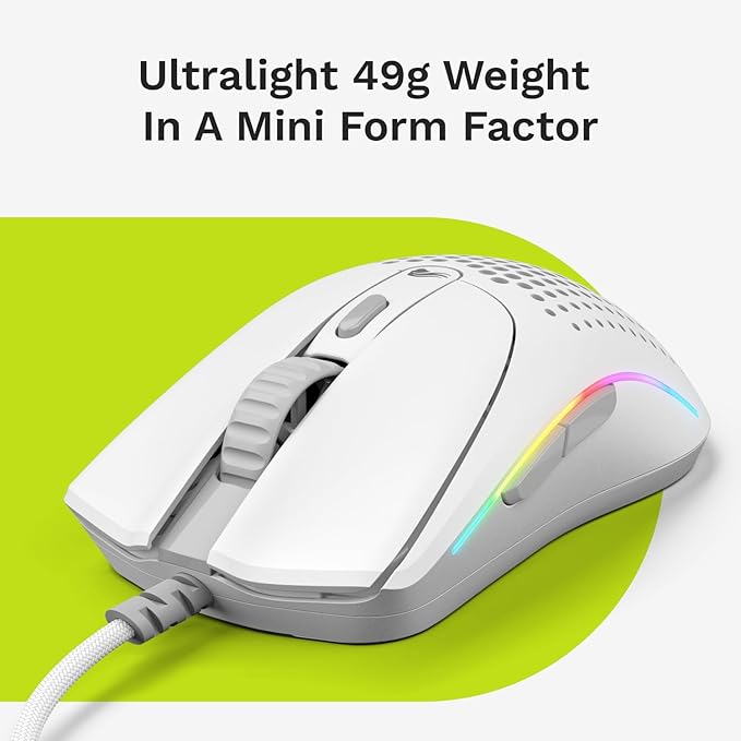 Glorious Gaming - Superlight Wired PC Gaming Mouse with Honeycomb Shell, 6 Programmable Buttons, RGB Lighting & PTFE Skates - Model O 2 Mini, Matte White