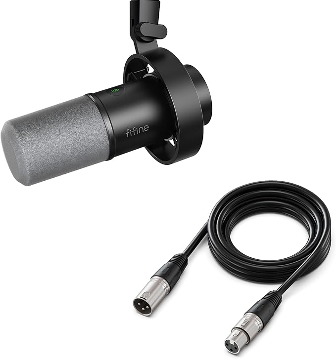 FIFINE Dynamic Microphone with XLR Cable Bundle, XLR/USB Recording Studio PC Mic for Vocal, Voice-Over, Microphone Audio Cable Set Compatible with Mixer, Audio Interface for Streaming (K688+L9)