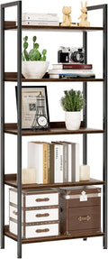 NUMENN Bookshelf, 5 Tier Bookshelves, Home Office Bookcase Shelf Storage Organizer, Free Standing Storage Shelving Unit for Bedroom, Living Room and Home Office, Dark Walnut