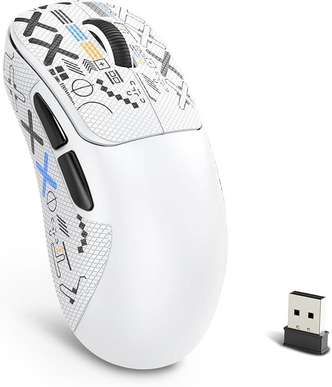 ZIYOU LANG × HXSJ T700 Wireless Gaming Mouse,Adjustable 10K DPI 1K Optical Sensor,2.4G/BT/USB-C 6 Programmed Buttons,56g Lightweight Right-Handed Ergonomic Computer Mice for PC/Mac-White&Griptape
