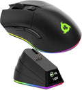 KLIM Blaze Pro Rechargeable Wireless Gaming Mouse with Charging Dock RGB & LCD Display - New Version - High-Precision Sensor and Long-Lasting Battery - Up to 6000 DPI - Great PC Gaming Mouse Wireless