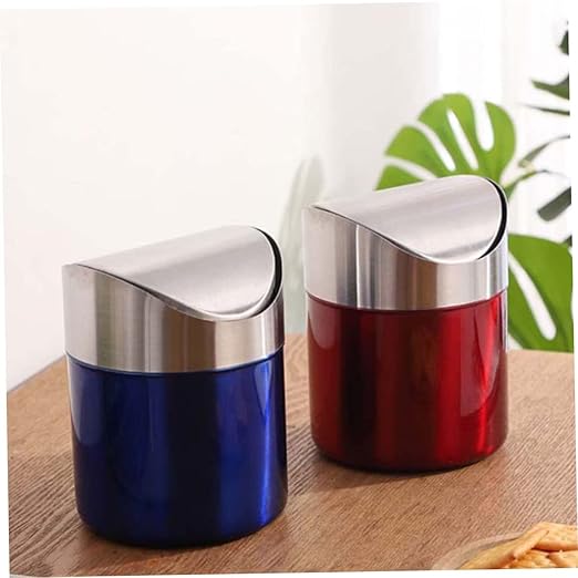 Hemobllo Compact Stainless Steel Waste Basket Recycle Bin Trash Can for Bedroom Office Kitchen
