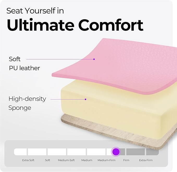 NEO CHAIR Video Gaming Chair with Footrest High Back Ergonomic Comfortable Office Computer Desk with Lumbar Support Height Adjustable with PU Leather Recliner for Adults Women Men (Pink)