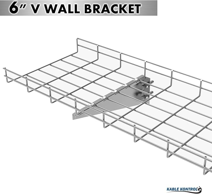 Kable Kontrol Stainless Steel V Type Bracket – 6” Width - Wire Mesh Tray Cable Management Rack Cords Organizer Cable Basket, NEC Approved for Network, Fiber Optic, Cabling Accessory