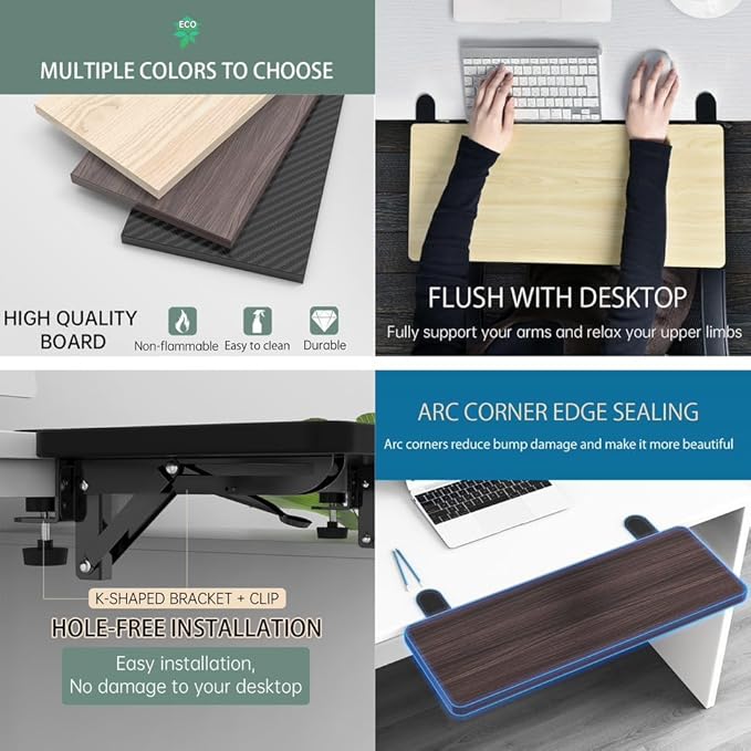 OUGIC Ergonomic Desk Extension Tray, 64x24cm, Clamp Without Punch, Keyboard Drawer Tray, Computer Armrest Table Stand