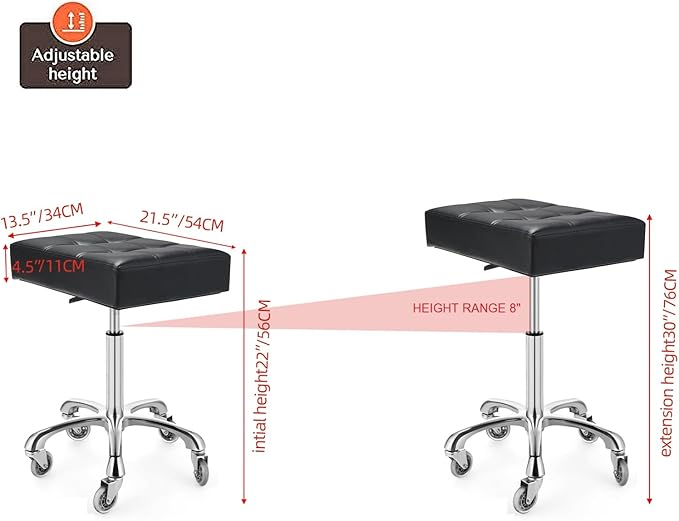 Kaleurrier Heavy Duty Stools with Wheels 400lb Backless Height Adjustable Stool - Rolling Stools Swivel Chair for Counter Bar Salon Office Home Kitchen Lab Clinic (Rolling Casters, Black)