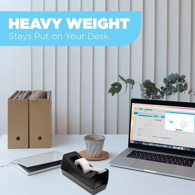 Desktop Tape Dispenser - Non-Skid Base - Weighted Tape Roll Dispenser - Perfect for Office Home School (Tape not Included) 2 Pack
