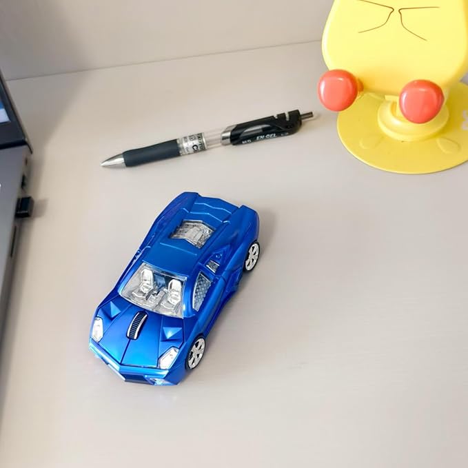 Wireless Sports Car Shaped Mouse Computer Mice Optical 2.4GHz with Headlight 1600DPI for PC Laptop MAC (Blue)