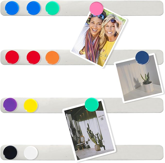 ZDZBLX Magnetic Board Strips, Frameless Stainless Steel Iron Bulletin Bar with Strong Adhesive Backing, Memo Board Magnet Board Strip for Wall, Office, School,Home,10 Colorful Magnets Included, 4-Pack