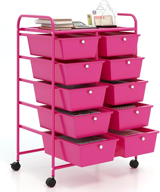 “Moccha 10-Drawer Rolling Storage Cart - Under Desk Storage Drawers with wheels for Craft Art Supply Paper Salon, Scrapbook Paper Tools, Storage Drawers Organizer, Mobile Utility Cart for Classroom