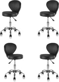 KLASIKA Pu Leather Round Rolling Swivel Salon Stool Chair, with Adjustable Height and Back Support for Office Massage Facial Spa Medical Drafting Tattoo Beauty Barber Black 4PK