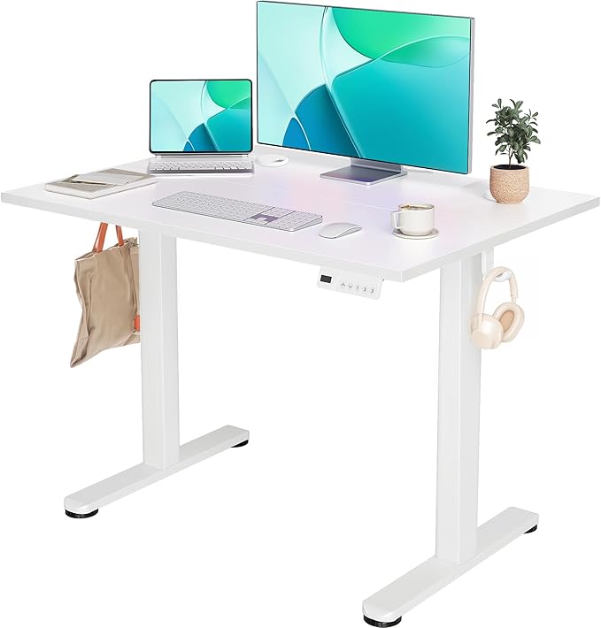 YDN Electric Standing Desk, 40 x 24 Inches Adjustable Height Stand up Desk with Cable Management, Home Office Desks with Splice Board & Frame, Cool White