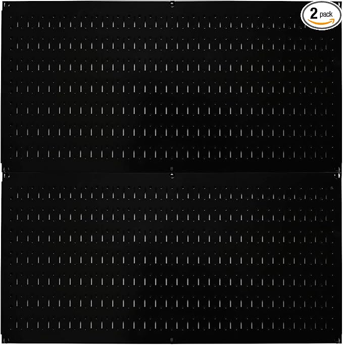 Wall Control Pegboard Rack Horizontal Metal Pegboard Garage Tool Storage Pack - Two 32-Inch Wide x 16-Inch Tall Easy To Install Peg Boards (Black)