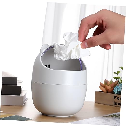PRETYZOOM 2pcs Desktop Trash Can Lid Mini Small Trash Bin Countertop Garbage Bucket Slim Can for Home Office White Gray