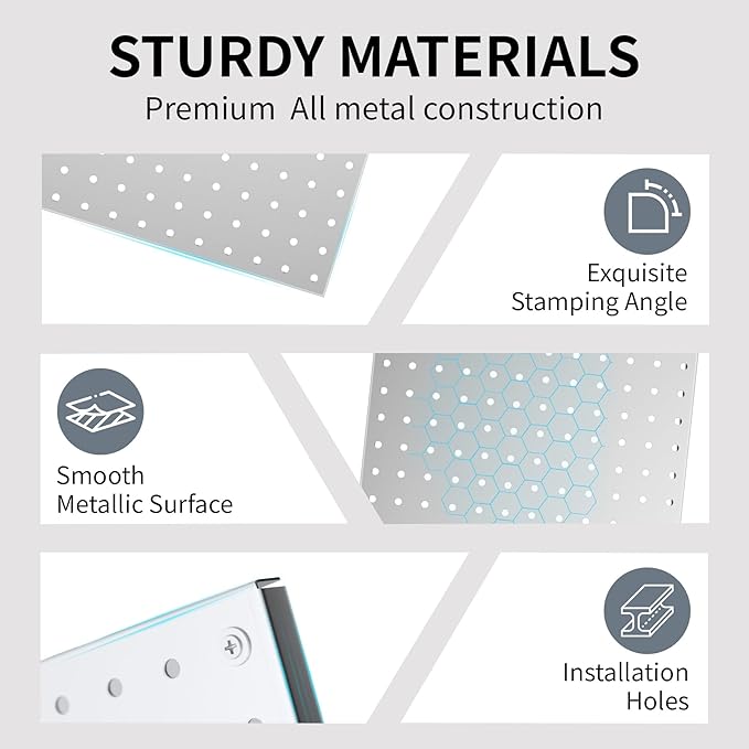 Garage Pegboard Organizer - 4-Pack 24" x 12" Silvery Heavy-Duty Metal Pegboard Panels, High-Capacity Wall Mount Peg Board for Tool Storage, Workshop, Kitchen, Garage & Office Organization
