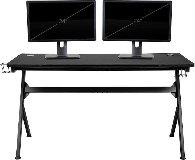 Flash Furniture Gaming Desk and Black Racing Chair Set/Cup Holder/Headphone Hook/Removable Mouse Pad Top - 2 Wire Management Holes