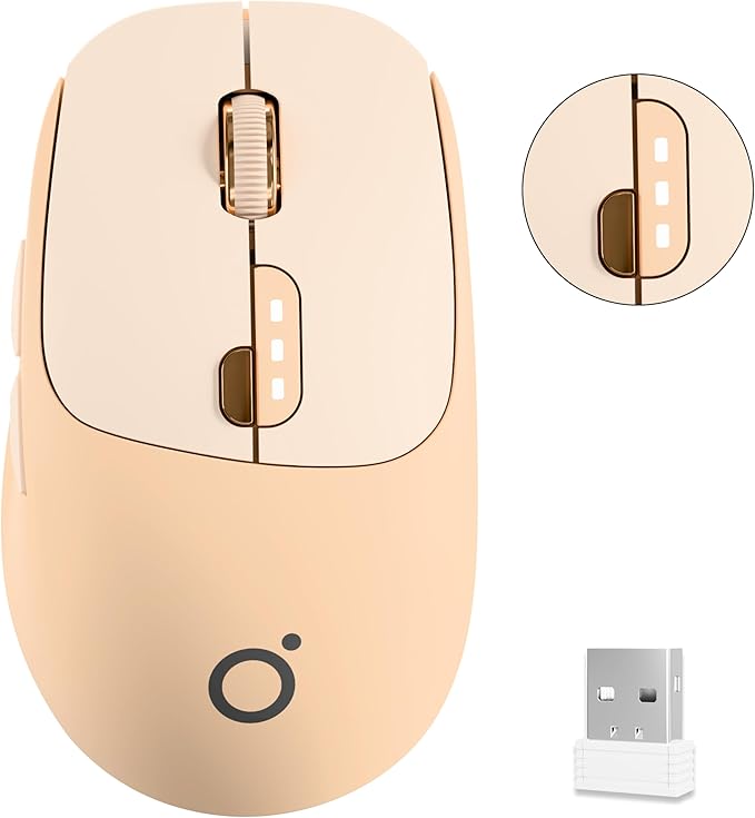 SEUNKWANG EWEADN Q5 Wireless Mouse, Bluetooth & 2.4G Quiet Computer Mouses with Battery Level Display, 1600 DPI, Ergonomic Office Mouse, 6 Button Portable Cute Computer Mouse for Laptop/PC/Mac - Pink