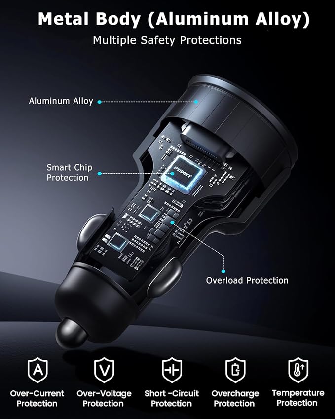 USB C Car Charger, 3-Port 142.5W Dual USB-C & USB-A Car Power Adapter PD/QC Fast Charging Cigarette Lighter for iPhone 17/16/15, iPad, MacBook Pro/Air, Samsung Galaxy S25 S24, Pixel, Android