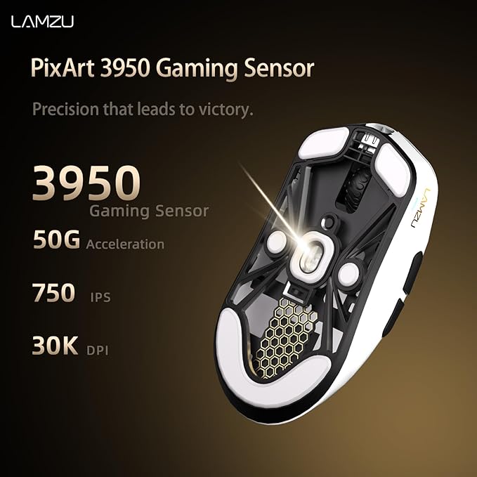 Lamzu Maya X Wireless Gaming Mouse, Ultra Lightweight 47g, Optical Switch, Maximum 30000 DPI, Symmetrical, MCU Nordic 52840, Dust-Proof Encoder, PAW3950 Sensor(Larger Maya) (White)