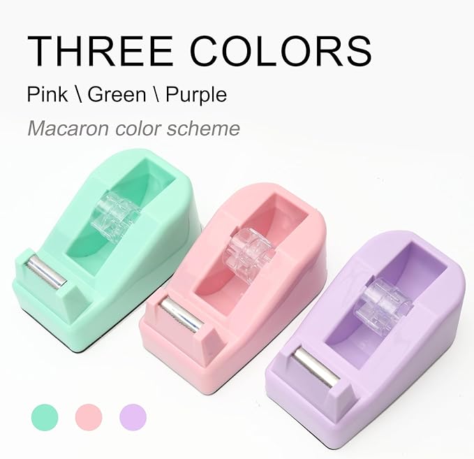 Desktop Tape Dispenser Heavy Duty Desk Accessories Floral Office Tape Dispensers, Weighted Non-Skid Base, Macaron Pink