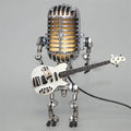 Vintage Microphone Guitar Robot Lamp, Music Gifts for Men, Cool Gifts for Music Lovers, Vintage Light Home Decor Nightstand Desk Lamp for Bedroom, Music Studio (White)