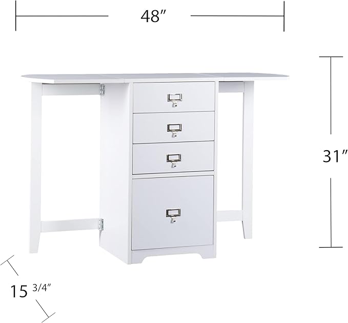SEI Furniture Drop-Leaf Desk w/Storage, White