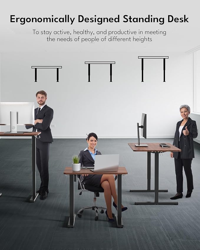 Standing Desk, Height Adjustable Electric Stand up Desk, 31.5 x 24 Inches Sit Stand Home Office Desk with Splice Board, Black Frame/Walnut Top