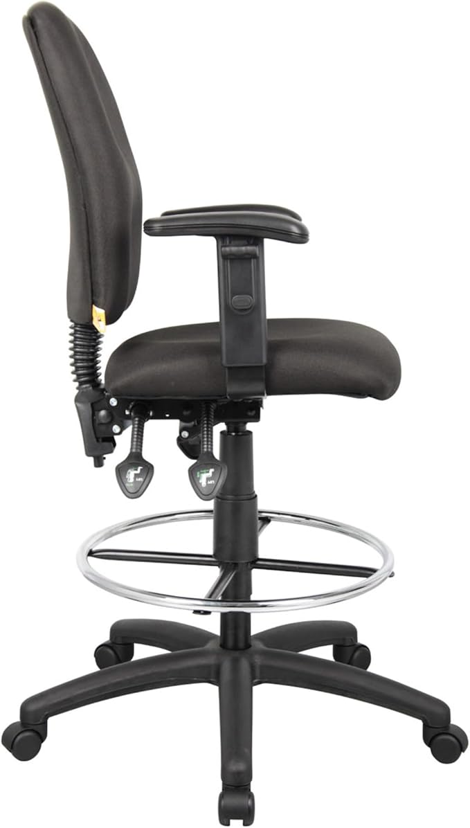 Benzara Jea Drafting Stool, Seat Tilt Lock, Adjustable Arms, Black Crepe