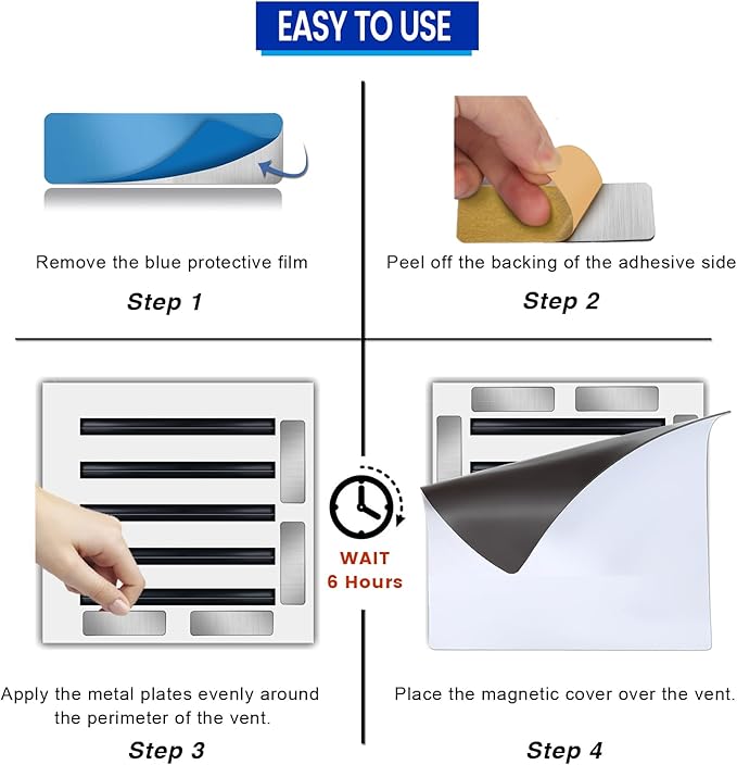 Adhesive Metal Plates for Magnetic Mounts, 1" x 3.15", 16 Pack Steel Strips with Adhesive Backing for Magnets on Non-Steel Vents