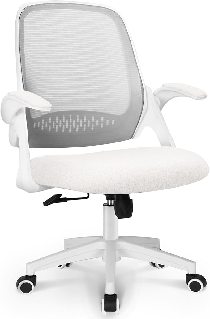 NEO Chair Office Desk Gaming Ergonomic Computer Chair with Lumbar Back Support Adjustable Height Swivel Rolling Wheels Flip-up Arms Mesh Chair for Home Vanity (Ivory)